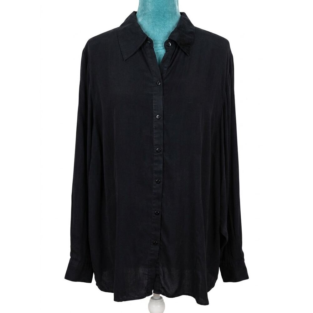 Avenue 100% Silk Black Button Down Shirt Plus 18/20 Quiet Luxury Vintage Minimal
